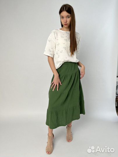 Юбка муслиновая зеленая 44-46