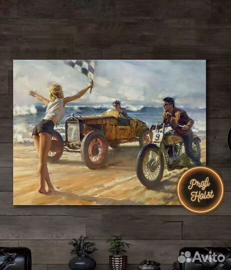Картины ретро с мотоциклами на хлопковом холсте