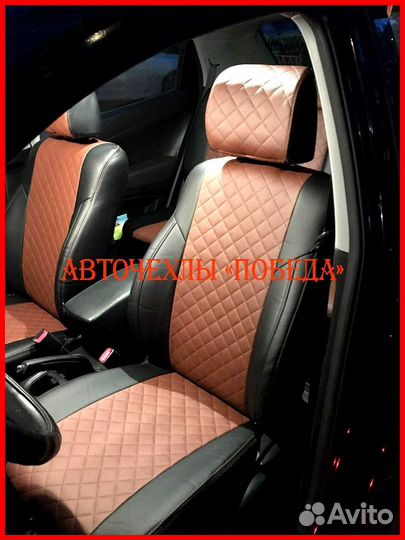 Чехлы Ssangyong Actyon из экокожи чёрно-коричневые