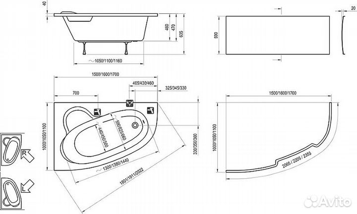 Акриловая ванна Ravak Asymmetric 170x110 L C48100