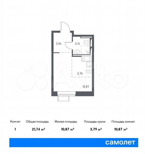 Квартира-студия, 21,7 м², 17/17 эт.