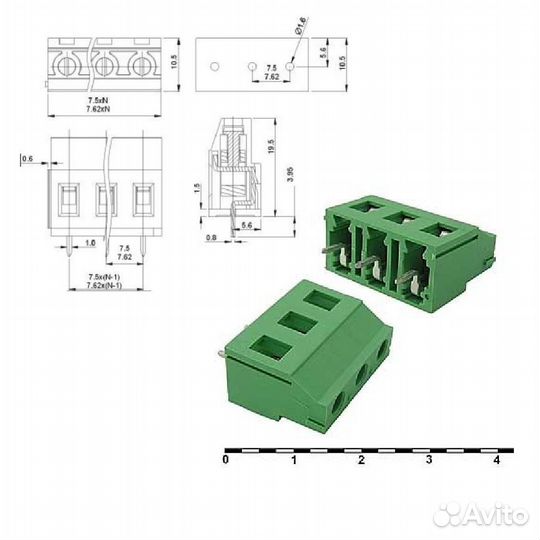 1 шт Клемники терминальные блоки DG129-7.62-3