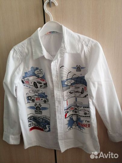 Рубаха белая с принтом, длинный рукав