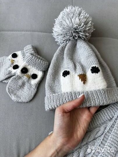 Детский комплект шапка, шарф, варежки