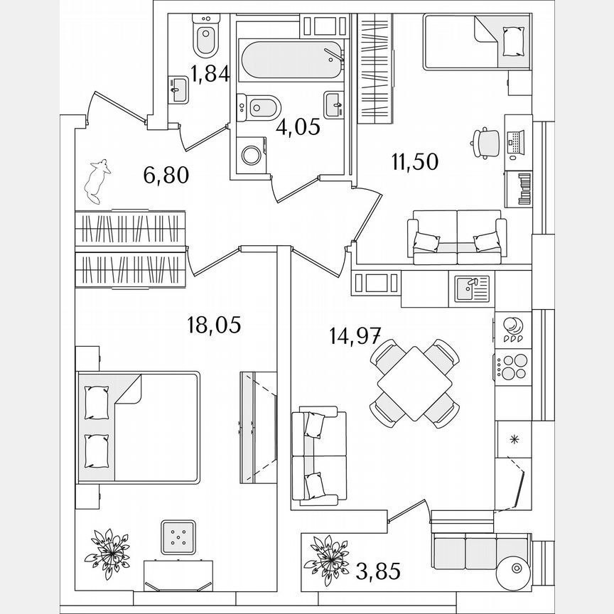 2-к. квартира, 59,1 м², 4/17 эт.