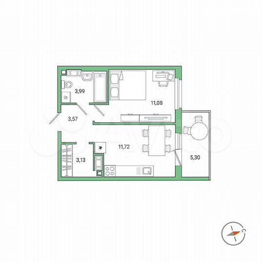 1-к. квартира, 35,1 м², 5/9 эт.