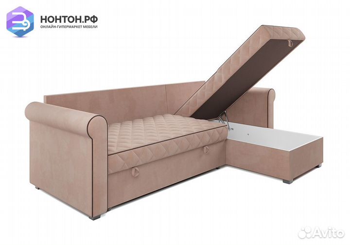 Угловой диван дельфин Берлин микровельвет бежевый