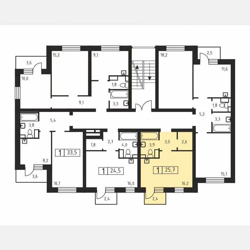 1-к. квартира, 25,7 м², 2/3 эт.