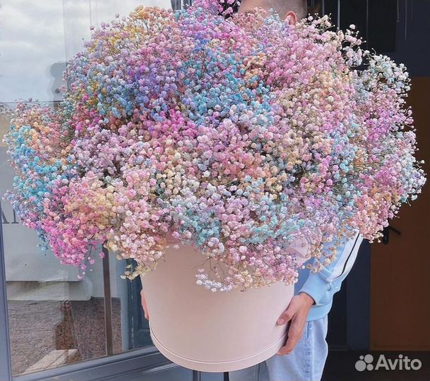 Большая шляпная коробка с гипсофилой (доставка)