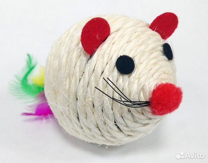 Мышка-Мяч Толстушка с перьями для кошек 6,5см
