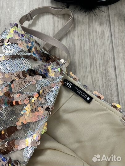 Топ с пайетками Zara новый и шорты