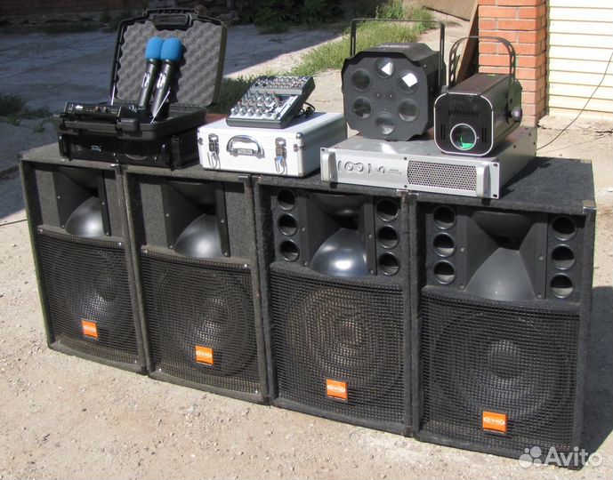 Колонки EVM 2800W Усилки Микшер Микрофоны Светомуз