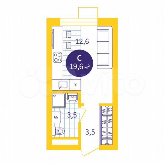 Квартира-студия, 19,6 м², 16/18 эт.