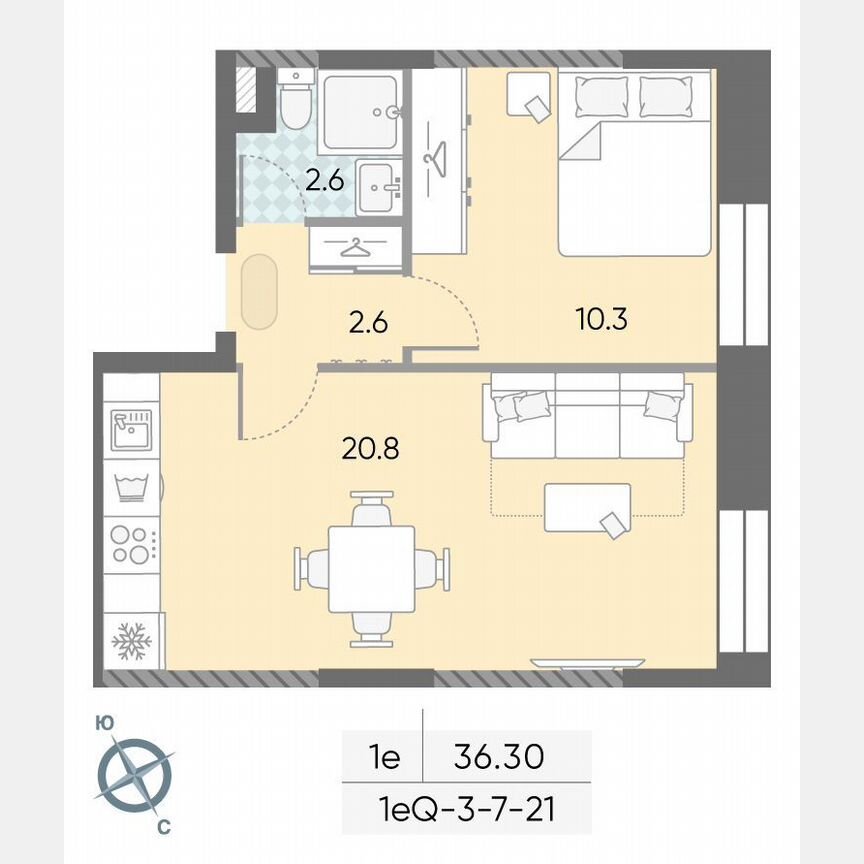 1-к. квартира, 36,3 м², 20/28 эт.