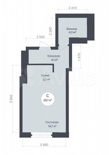 Квартира-студия, 28,1 м², 9/25 эт.