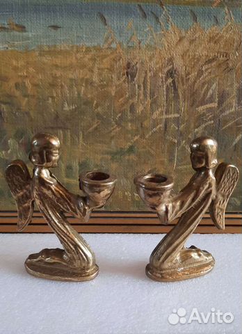 Антикварные бронзовые подсвечники ангелы