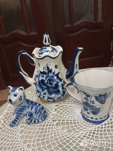 Кофейник авторская работа, чашка гжель СССР