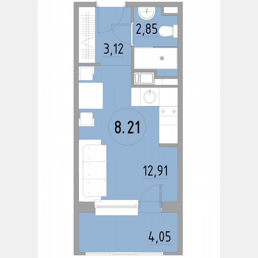 1-к. апартаменты, 23,1 м², 8/13 эт.