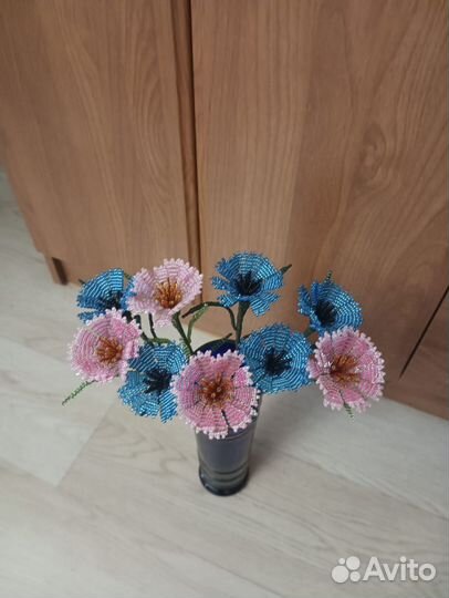 Букет васильков из чешского бисера