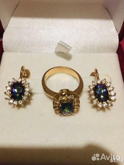 Золотой набор бриллианты и мистик топаз