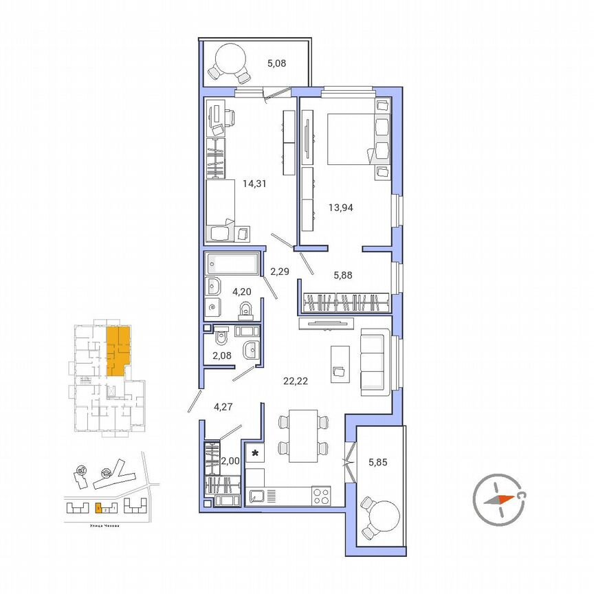 3-к. квартира, 75,9 м², 8/9 эт.