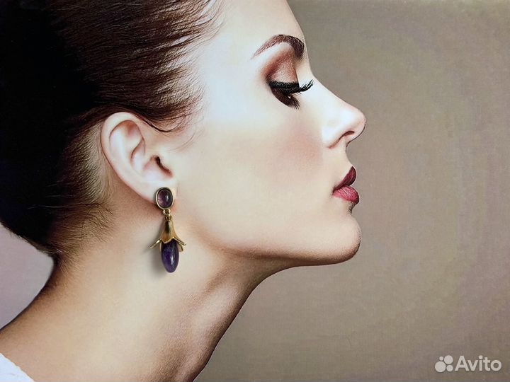 Серьги дизайнерские натуральные аметисты