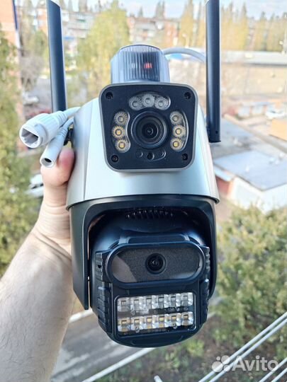 Мощная Камера видеонаблюдения 2 линзы Вай фай