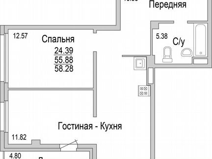 2-к. квартира, 58,3 м², 2/16 эт.