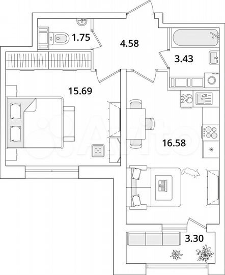 1-к. квартира, 43,4 м², 15/22 эт.