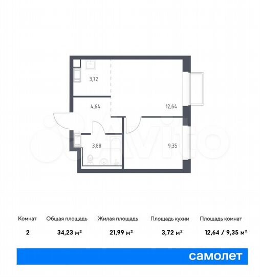 2-к. квартира, 34,2 м², 17/17 эт.