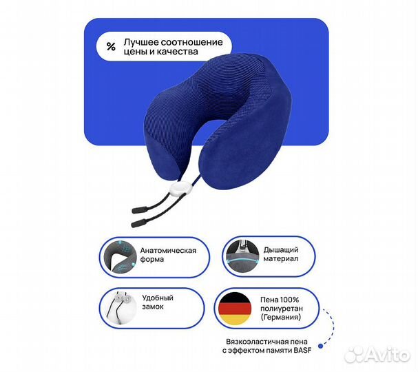 Подушка для путешествий RoadLike Travel Kit Pure с эффектом памяти, синий