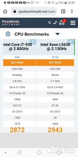 Сокет 1366 Xeon L5630 12 мб кэш, (i7-930)
