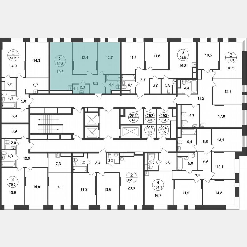 2-к. квартира, 60,8 м², 21/22 эт.