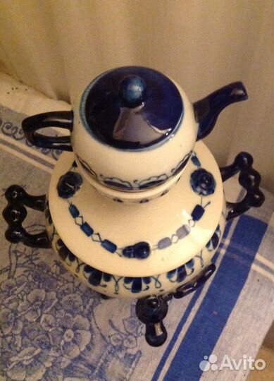 Чайница шкатулка самовар Гжель
