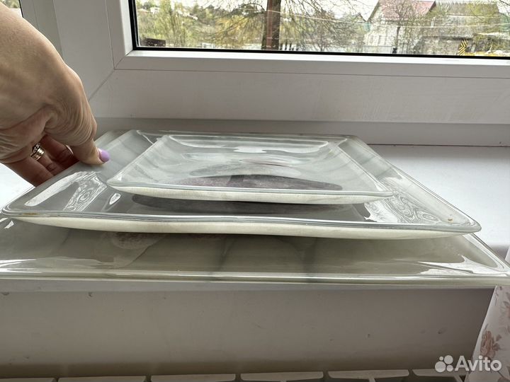 Тарелки десертные стеклянная квадратная