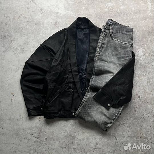 Винтажный кожаный бомбер куртка бандитка косуха 90