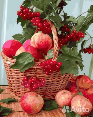 Картина по номерам 40x50 Плетёная корзина с калино