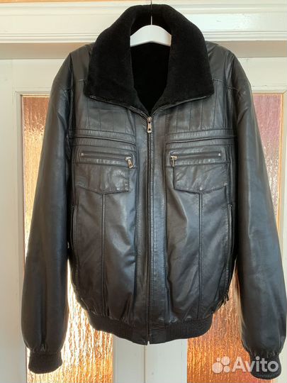 Кожаная куртка мужская зимняя натуральный мех 56