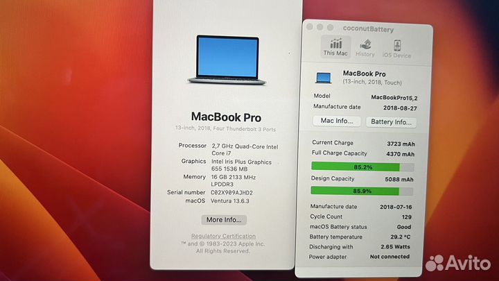 Супер Macbook Pro 2018 i7 4 ядра 16 гб, ssd 256