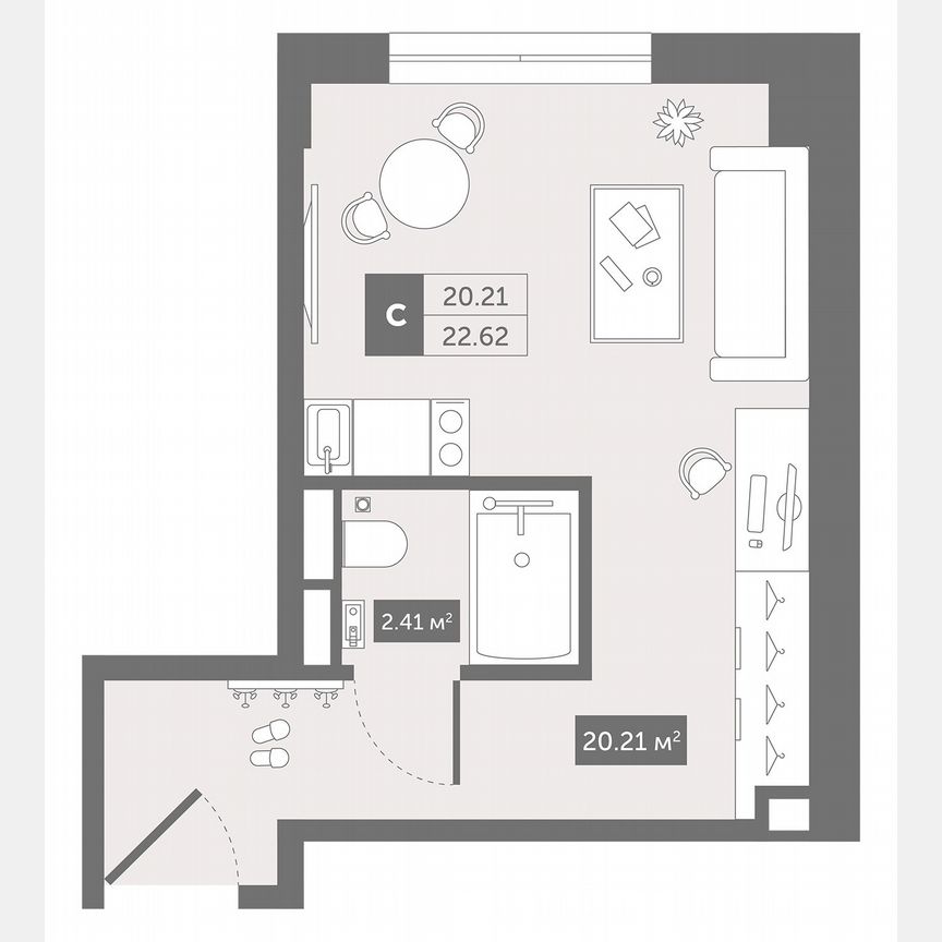 1-к. апартаменты, 22,6 м², 2/13 эт.