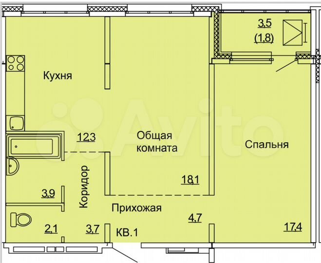 2-к. квартира, 64 м², 5/16 эт.