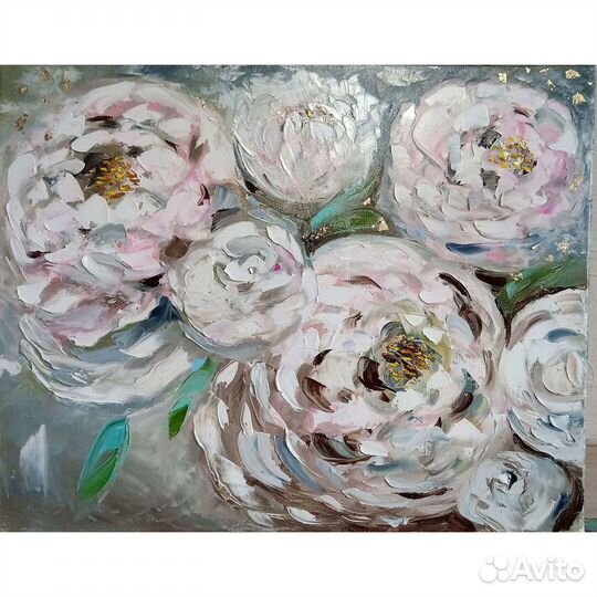 Картина маслом на холсте цветы пионы