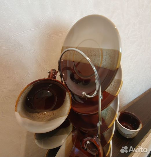 Набор кофейный на металлической подставке