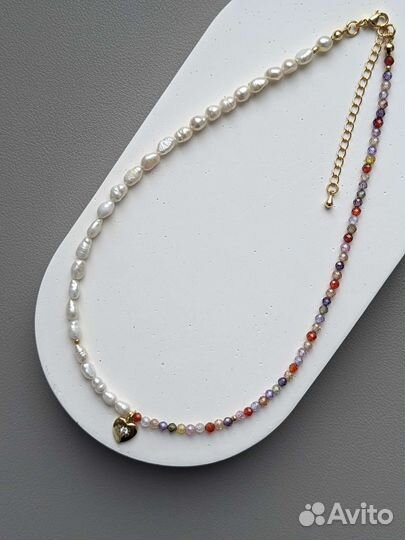 Чокер из жемчуга и цирконов ручной работы