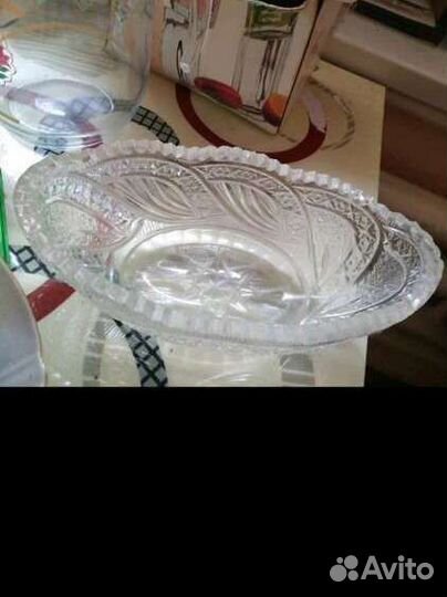 Большая хрустальная ваза для фруктов посуда СССР