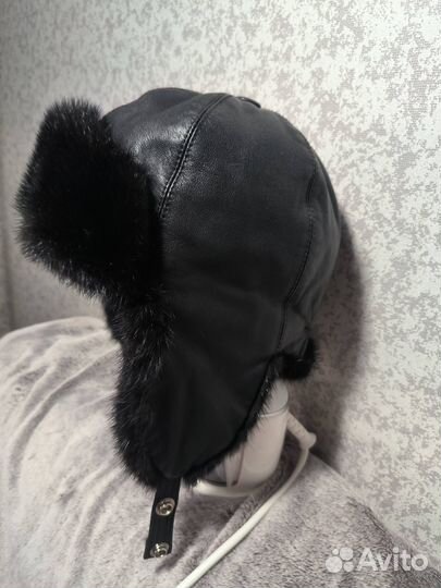 Шапка ушанка натуральный мех норки, кожа