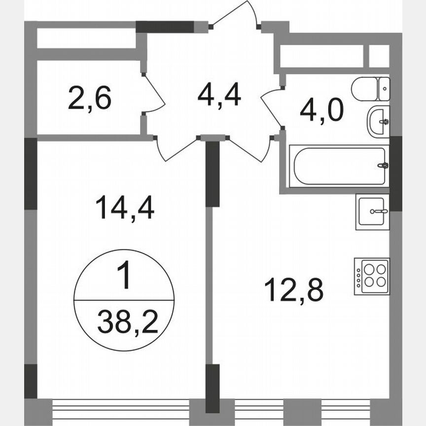 1-к. квартира, 38,2 м², 6/17 эт.
