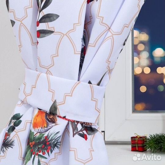 Новогодний комплект штор для кухни с подхватами 'B