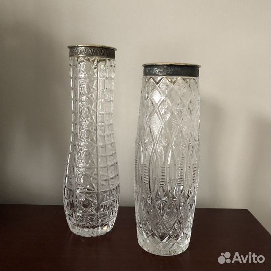 Хрустальная ваза с серебряным ободком