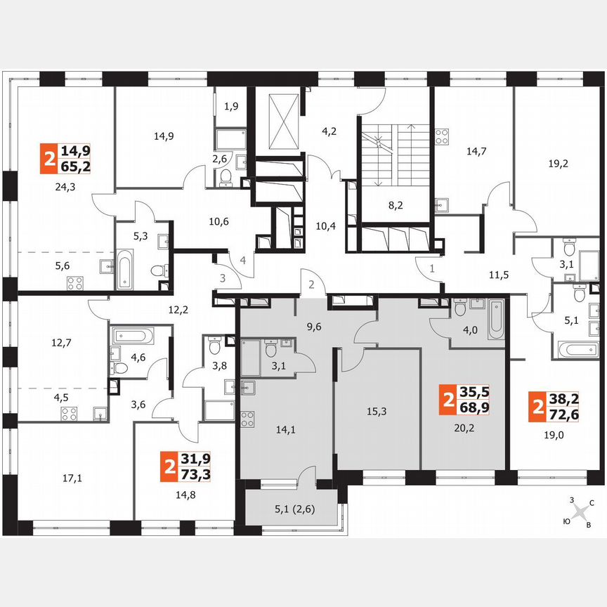 2-к. квартира, 68,9 м², 4/8 эт.